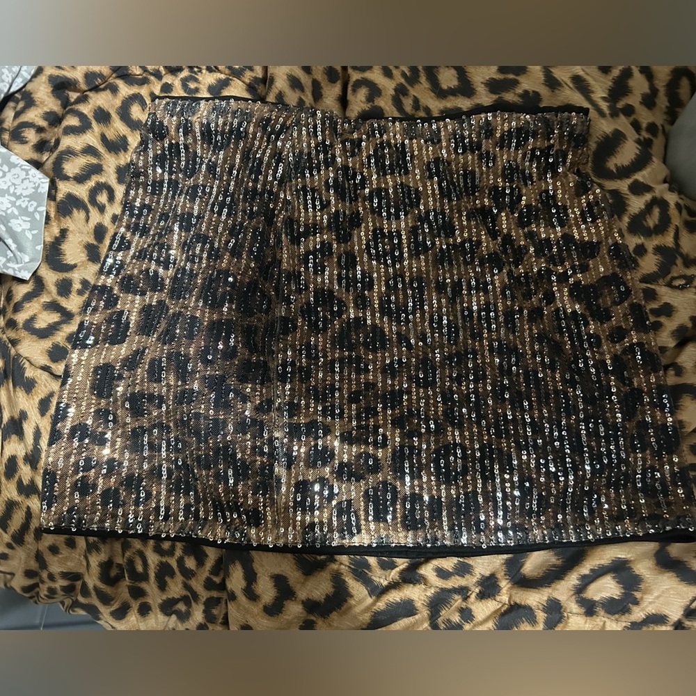 Leopard Print Sequin Skirt